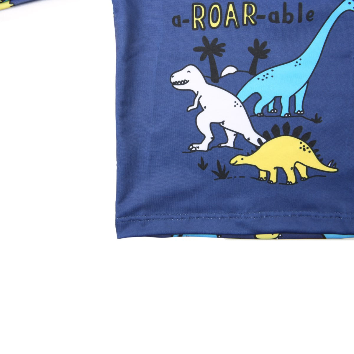 Camiseta Bebê Manga Longa Dino Roar Azul Marinho