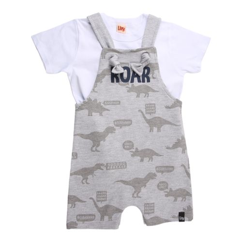 Conjunto Infantil Menino Jardineira Roar Branco/Verde Neon Livy Malhas